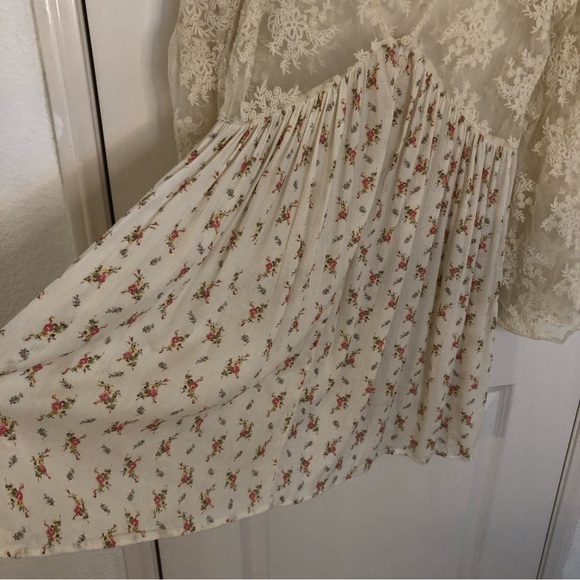 Denim Supply Ralph Lauren Bohemian Printed Tea Dress Lace Flare Sleeves Prairie - Picture 9 of 14